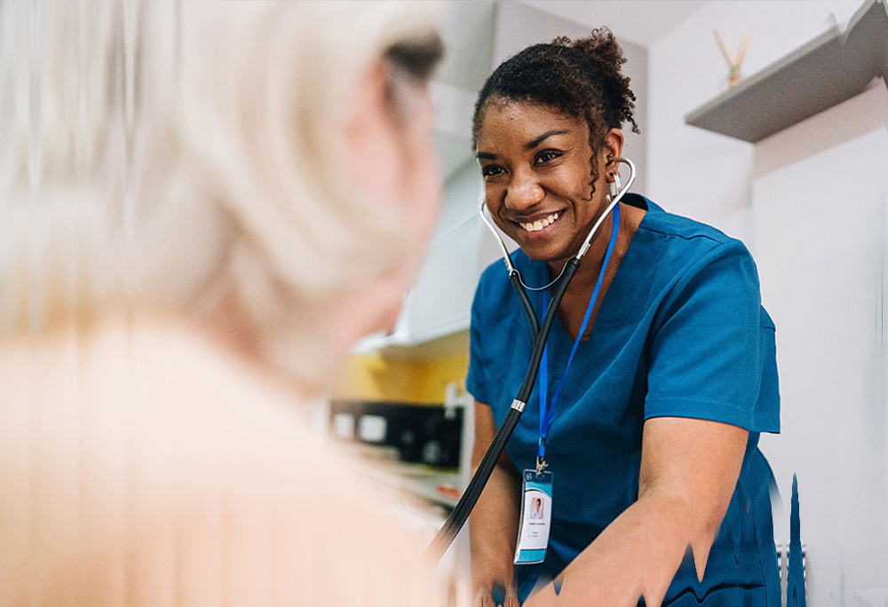 Doctor listening to patient with stethoscope